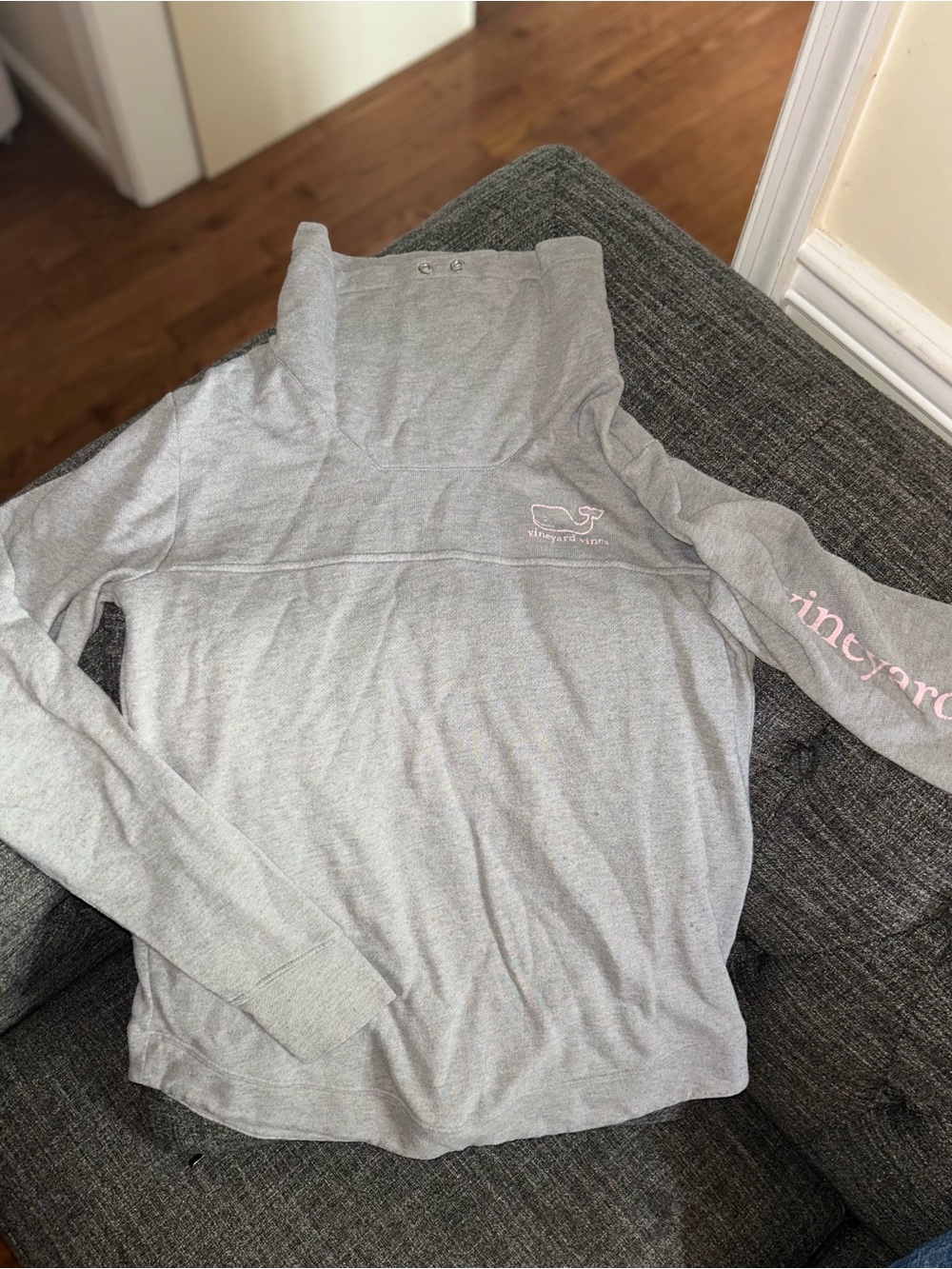 Vineyard Vines Light Gray Pullover with Pink Whale Logo